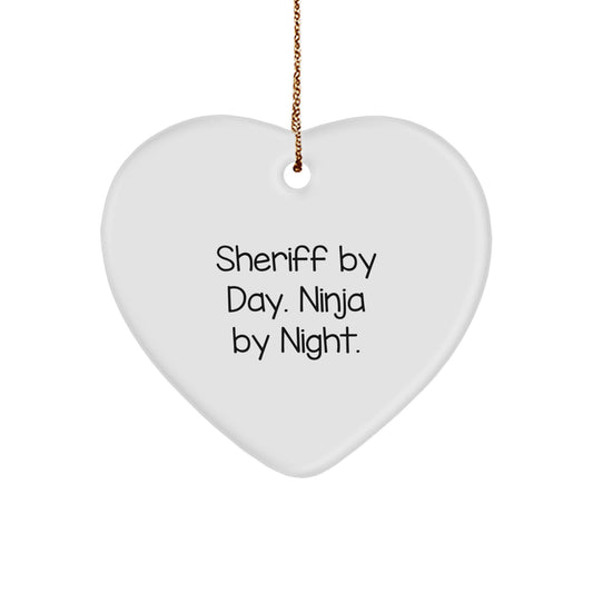 Sheriff Gifts from Men - Sheriff By Day. Ninja By Night. Heart Ornament, Funny Sheriff Christmas Unique Gift for Women, Friends, Coworkers, Family - Image 1