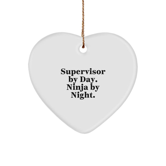 Funny Supervisor Gifts from Friends - Supervisor by Day Ninja by Night Heart Ornament for Christmas Unique Gifts for Men, Women, Family, Coworkers - Image 1