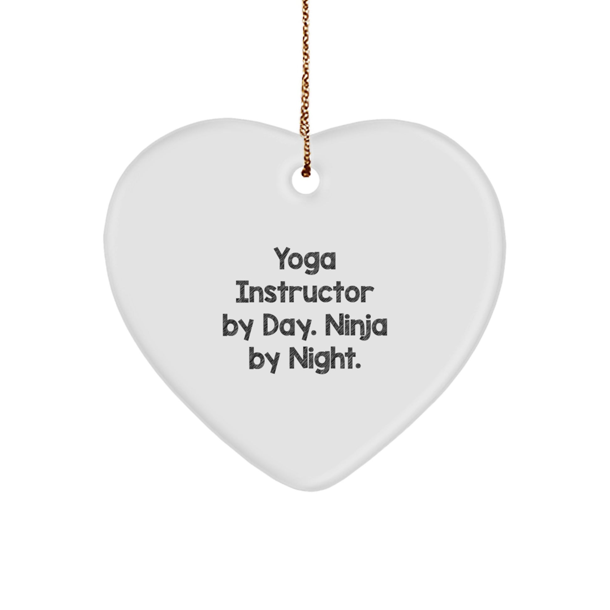 Funny Yoga Instructor Gifts from Men for Yoga Instructor By Day. Ninja By Night. Heart Ornament, Funny Heart Ornament Gifts for Yoga Instructors at Christmas, Heart Shaped - Image 1