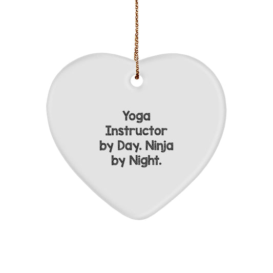 Funny Yoga Instructor Gifts from Men for Yoga Instructor By Day. Ninja By Night. Heart Ornament, Funny Heart Ornament Gifts for Yoga Instructors at Christmas, Heart Shaped - Image 1