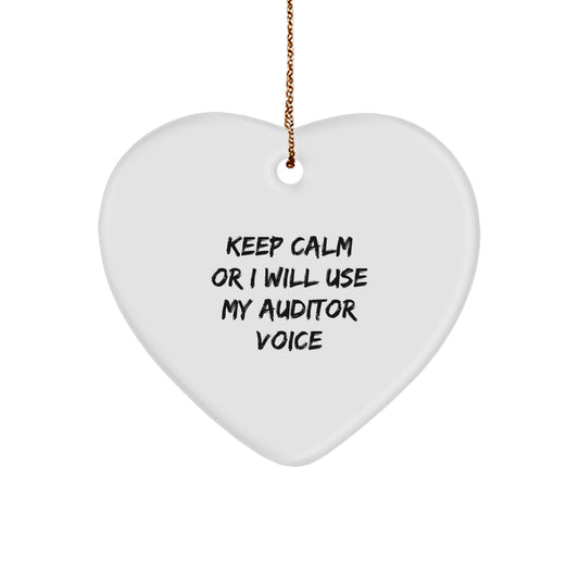 'Keep Calm Or I Will Use My Auditor Voice' Funny Christmas Unique Gifts for Auditor Men Women Friends Family Heart Ornament - Image 1