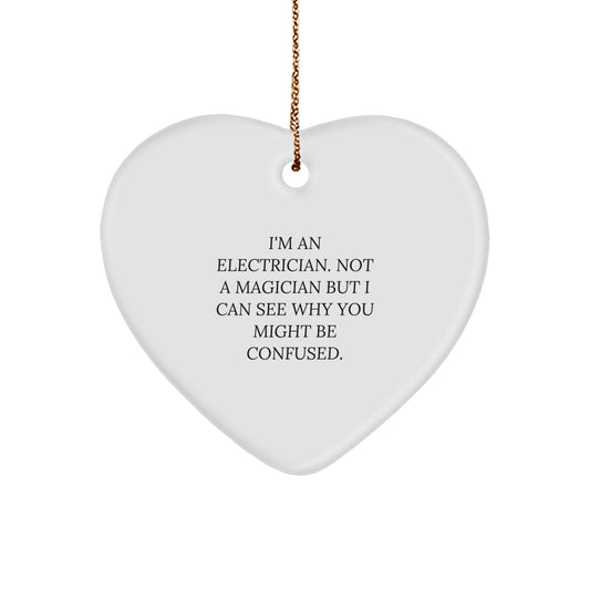Funny Electrician Gifts for Christmas Unique Heart Ornament, Gifts from Men to Electrician, Cute Heart Shaped Decor - Image 1