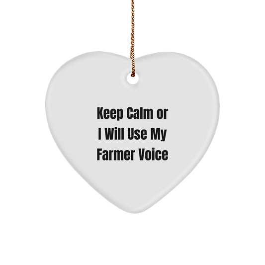 Funny Farmer Gifts - 'Keep Calm Or I Will Use My Farmer Voice' Heart Ornament, Christmas Unique Gifts from Friends, Coworkers to Family - Image 1
