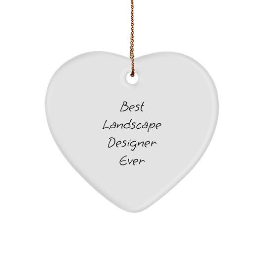 Funny Landscape Designer Heart Ornament Gifts from Men, Unique Christmas Decorations for Best Landscape Designer Ever, Heart Shaped White MDF with Gold Cord - Image 1