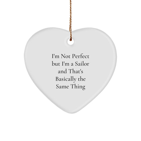 Funny Sailor Heart Ornament, Christmas Unique Gifts from Friends for Men, Perfect for Sailor Decor, Heart Shaped, White Color, MDF Material, Sublimation Printing - Image 1