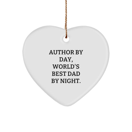 Funny Author Gifts from Friends, Heart Ornament for Author By Day, World's Best Dad By Night. Christmas Unique Gifts for Author - Image 1