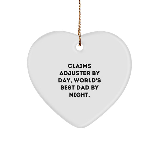 Funny Claims Adjuster Gifts for Men, Heart Ornament Quote - 'Claims Adjuster By Day, World's Best Dad By Night.', Unique Christmas Unique Gifts from Friends to Family - Image 1