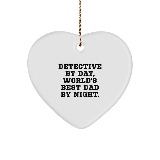 Funny Detective Gifts from Dad, World's Best Detective Heart Ornament for Christmas Unique Gifts - Image 1