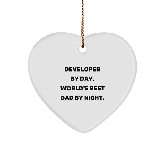 Developer Gifts from Men, Funny Heart Ornament for Developer, World's Best Dad By Night Christmas Unique Gifts - Image 1