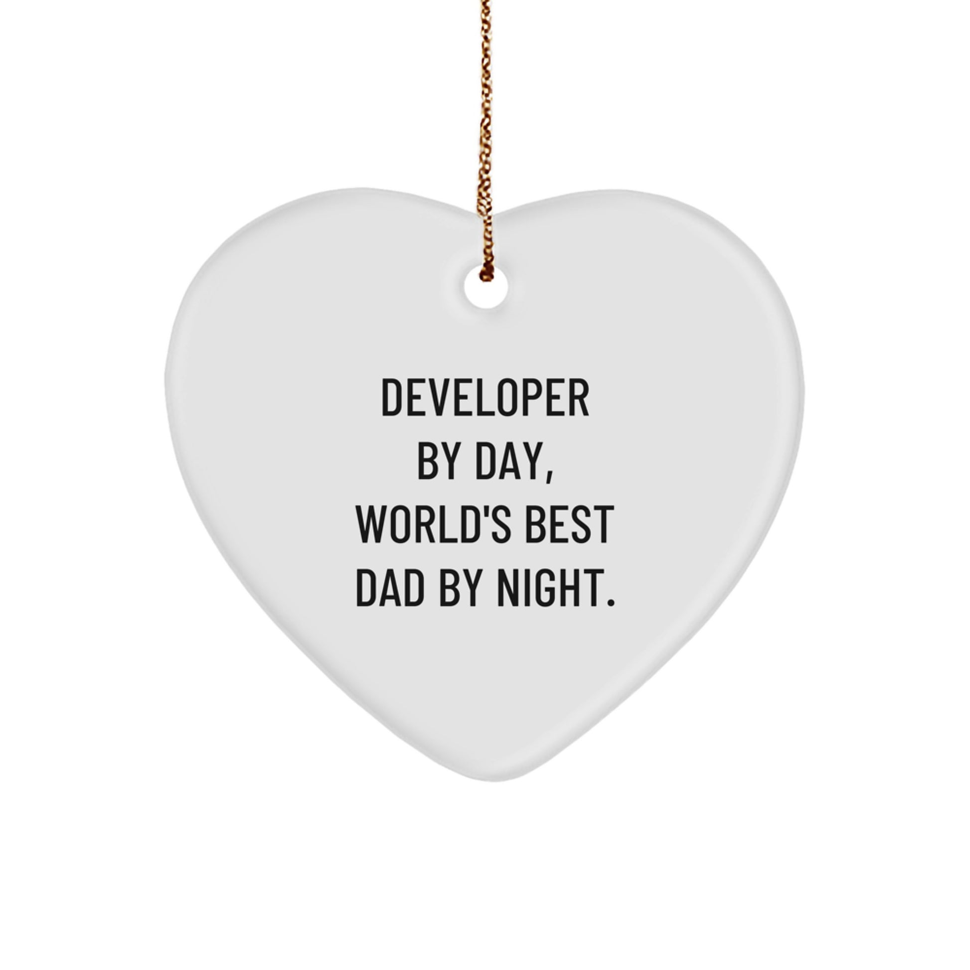Funny Developer Gifts for Men, Christmas Unique Heart Ornament with Quote - Developer By Day, World's Best Dad By Night. - Image 1
