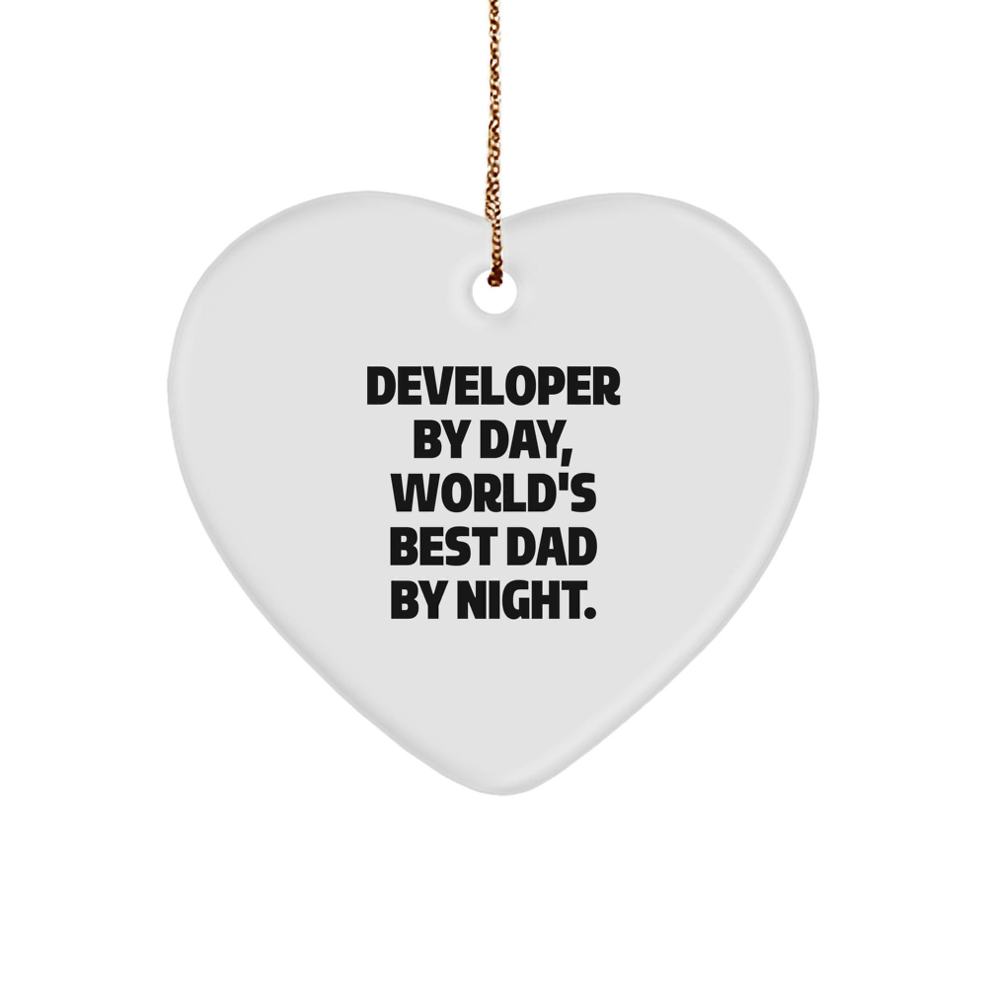 Developer Gifts Unique Heart Ornament Funny Quote by Developer By Day, World's Best Dad By Night - Gifts from Family for Developer Men - Image 1