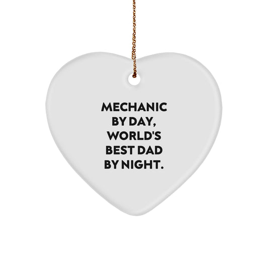 Funny Mechanic Gifts for Men - Heart Ornament 'Mechanic By Day, World's Best Dad By Night' - Christmas Unique Gifts from Dad to Mechanic - Image 1
