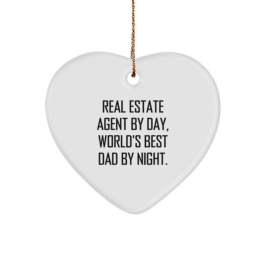 Real Estate Agent Gifts from Friends, Real Estate Agent Heart Ornament, Funny 'Real Estate Agent By Day, World's Best Dad By Night.' Quote, Christmas Unique Gifts for Men - Image 1