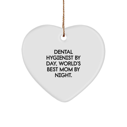 Funny Quote for Dental Hygienist Gifts, Christmas Unique Heart Ornaments, Gifts from Family for World's Best Mom By Night, Heart-Shaped Decorations - Image 1