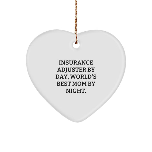 Insurance Adjuster Gifts, Funny Mom Quote, Heart Ornament for Christmas, Gifts from Friends to Insurance Adjuster, Gifts for Insurance Adjuster By Day, World's Best Mom By Night. - Image 1