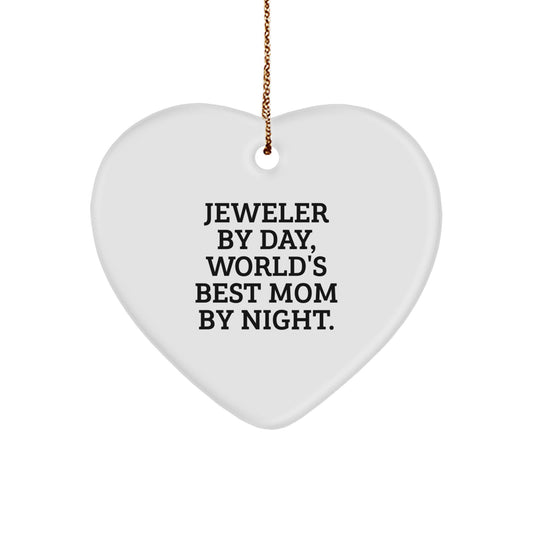 Jeweler Gifts from Men to World's Best Mom - Heart Ornament with Funny Quote, White, 2.75" Tall, Christmas Unique Presents - Image 1