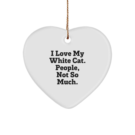 Funny White Cat Heart Ornament Gift for White Cat Lovers Christmas Unique Gifts Gifts from Friends for Cat People Who Love Humor - Image 1