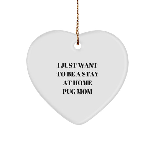 Funny Pug Dog Christmas Ornament Gifts from Family to Pug Mom - Heart Shaped White with Gold Cord - Image 1