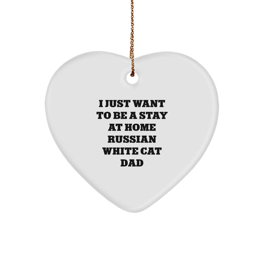 Russian White Cat Dad's Heart Ornament, Funny Quote Gifts from Men to Family, Christmas Unique Finds for Home Decor - Image 1
