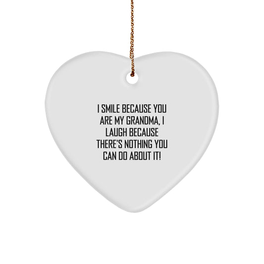Funny Grandma Quotes Heart Ornament Gifts from Family, Christmas Unique Gifts for Grandma, Heart-Shaped MDF Ornament with Gold Cord - Image 1