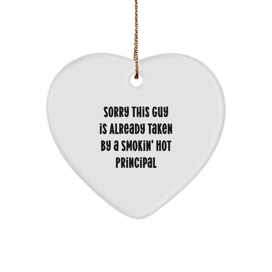 Funny Principal Heart Ornament Gifts from Men to Women, Smokin' Hot Principal Quote, Heart Shaped Christmas Unique Gifts for Office - Image 1