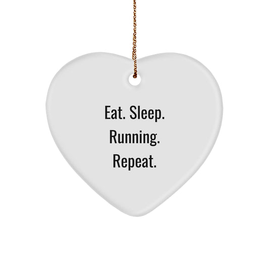 Gifts from Friends for Running Lovers - Eat. Sleep. Running. Repeat. Heart Ornament for Christmas - Image 1