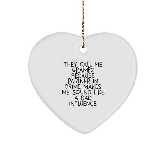 Funny Gramps Heart Ornament, Christmas Unique Gifts for Men from Family, Gramps Partner in Crime Quote - Image 1