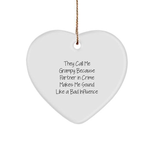 Funny Grampy Partner In Crime Heart Ornament, Gifts from Men to Grampy for Christmas, Heart Shaped Ornament for Grampy's Home - Image 1