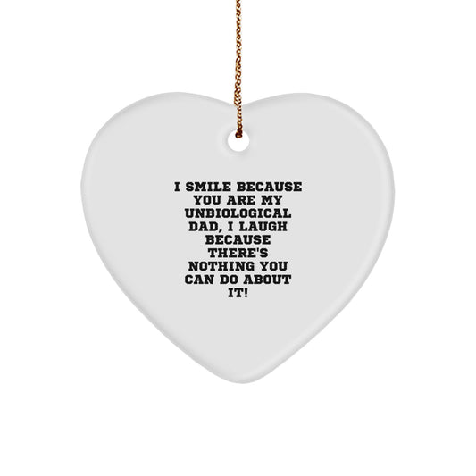 Funny Unbiological Dad Christmas Unique Gifts from Family, Unbiological Dad Heart Ornament for Men, Heart Shaped White Color - Image 1
