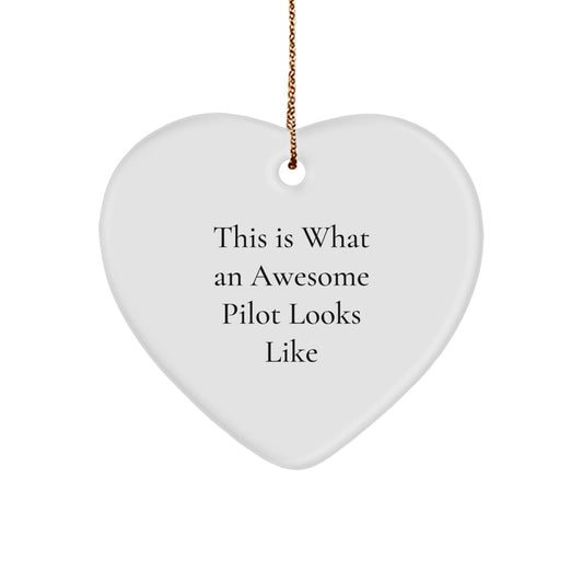 Funny Pilot Gifts from Men for Christmas - Heart Ornament with 'This Is What An Awesome Pilot Looks Like' Quote - Unique Pilot Heart Ornament for Christmas - Image 1