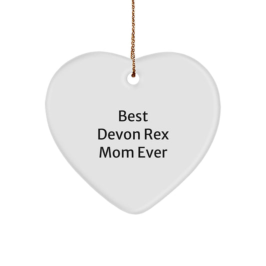 Devon Rex Cat Mom Ever Gifts from Family, Heart Ornament for Christmas, Funny Quote - Image 1