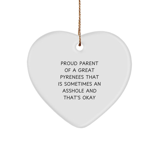 Funny Great Pyrenees Dog Gifts for Men - Proud Parent Ornament, Heart Shaped, White, Christmas Unique Gifts from Friends for Family - Image 1