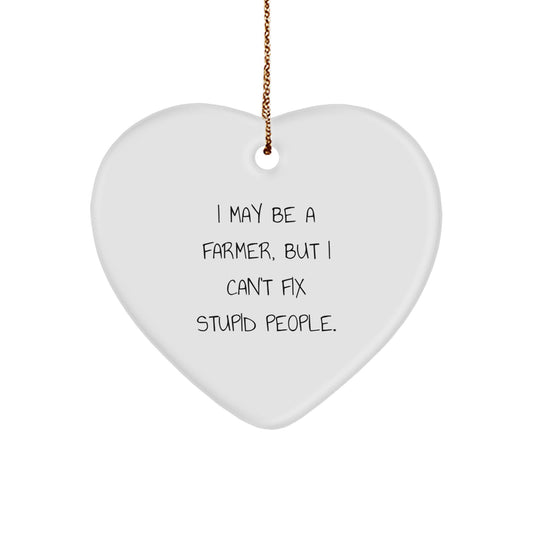 Funny Farmer Gifts from Men to Farmer Friends for Christmas Unique Gifts - I May Be A Farmer, But I Can't Fix Stupid People. Heart Ornament - Image 1