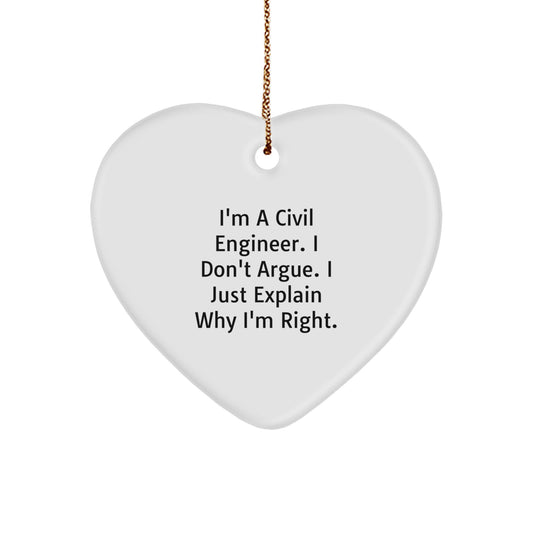Civil Engineer Heart Ornament, Funny Quote Gifts from Men to Friends for Christmas Unique Decorations - Image 1