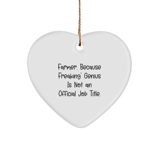Farmer Gifts from Friends - Funny Heart Ornament for Christmas, 'Farmer. Because Freaking' genius Is Not An Official Job Title.' - Image 1