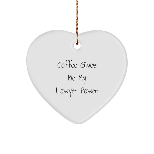Funny Lawyer Heart Ornament, Gifts for Lawyer Friends from Family, Coffee Gives Me My Lawyer Power, Christmas Unique Gifts - Image 1