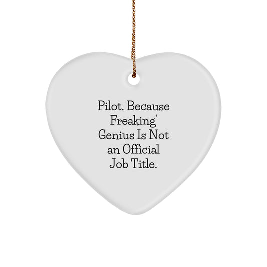 Funny Pilot Heart Ornament Gifts for Men, Inspirational Quote 'Pilot. Because Freaking' genius Is Not An Official Job Title. Gifts from Family to Friends - Christmas Unique Gifts - Image 1