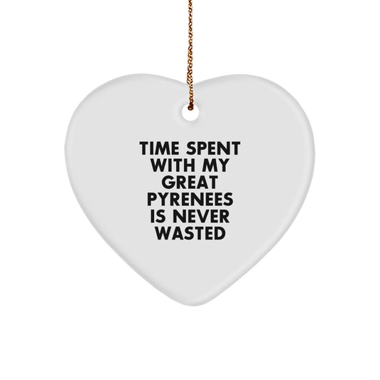 Great Pyrenees Dog Lover Gifts from Family for Christmas Unique Heart Ornament, 'Time Spent With My Great Pyrenees Is Never Wasted' Quote, Perfect for Great Pyrenees Dog Owners - Image 1