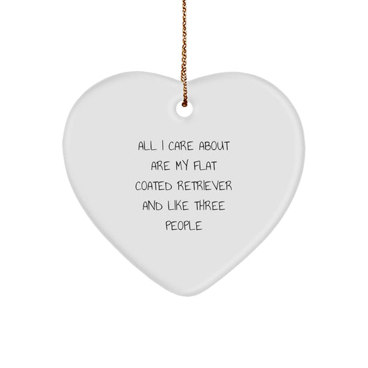 Funny Flat Coated Retriever Dog Gifts, Heart Ornament, 'All I Care About Are My Flat Coated Retriever And Like Three People' Quote, Christmas Unique Gifts from Friends to Family - Image 1