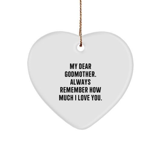 Funny Godmother Gifts for Her, Heart Ornament for Christmas Unique Presents from Family, 'My Dear Godmother Always Remember How Much I Love You', Heart Shaped Decor - Image 1