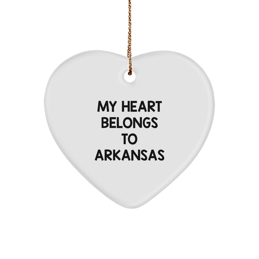 Heartfelt Arkansas Gifts from Friends: 'My Heart Belongs To Arkansas' Christmas Ornament - Image 1