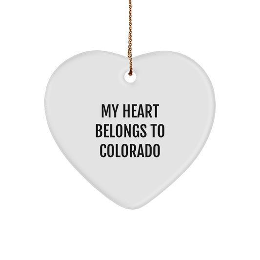 Colorado Heart Ornament Gifts for Men Women Friends Family - 'My Heart Belongs To Colorado' Quote, White Heart Shaped, 2.75in Tall, Perfect for Christmas Decoration - Image 1