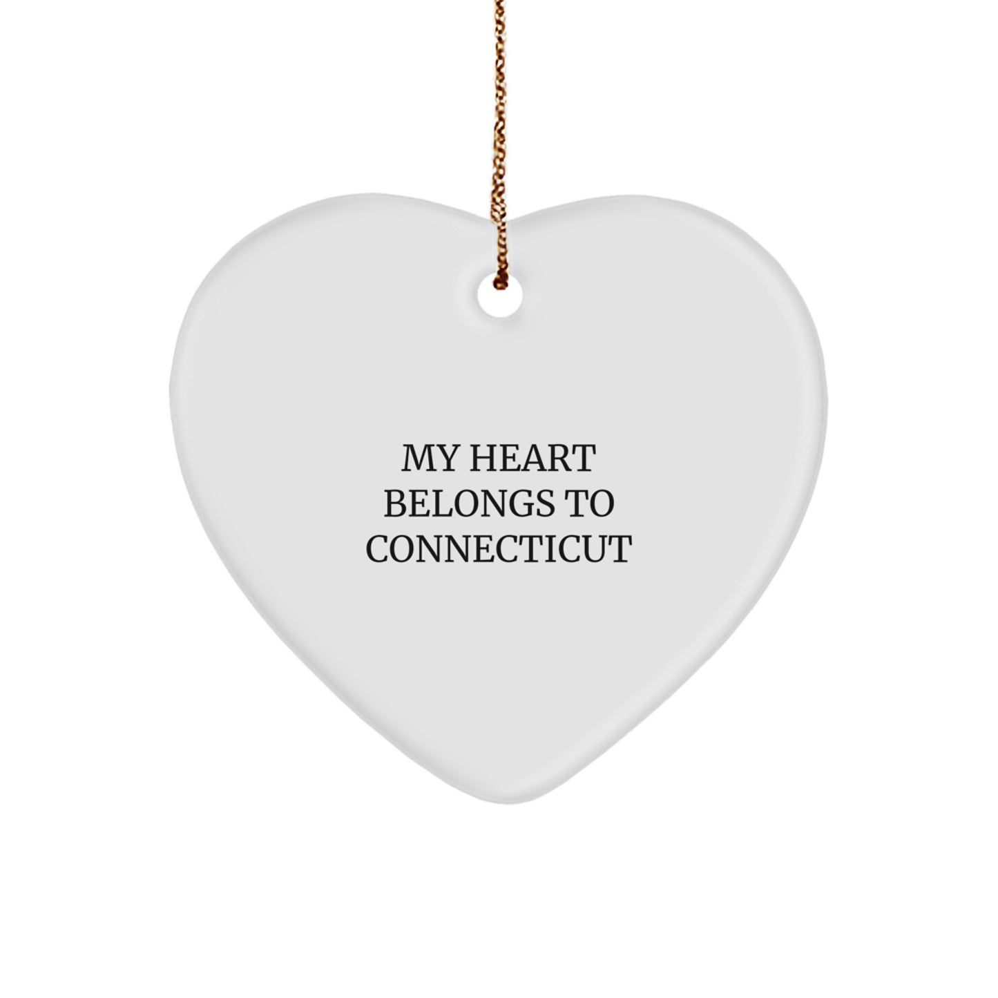 Connecticut Heart Ornament, 'My Heart Belongs To Connecticut' Quote, Unique Gifts from Men to Women, Family, and Friends for Christmas - Image 1