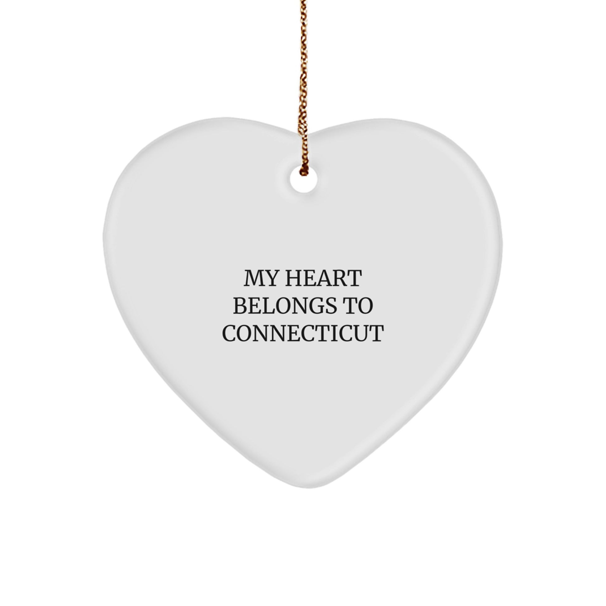 Connecticut Heart Ornament, 'My Heart Belongs To Connecticut' Quote, Unique Gifts from Men to Women, Family, and Friends for Christmas - Image 1