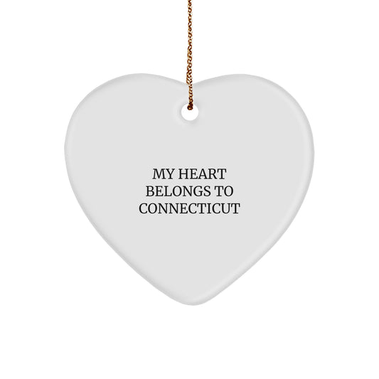 Connecticut Heart Ornament, 'My Heart Belongs To Connecticut' Quote, Unique Gifts from Men to Women, Family, and Friends for Christmas - Image 1