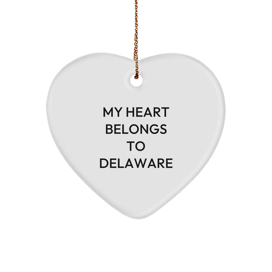 Delaware Heart Ornament, My Heart Belongs To Delaware, Funny Christmas Unique Gift from Friends, Gifts for Delaware Lovers - Image 1