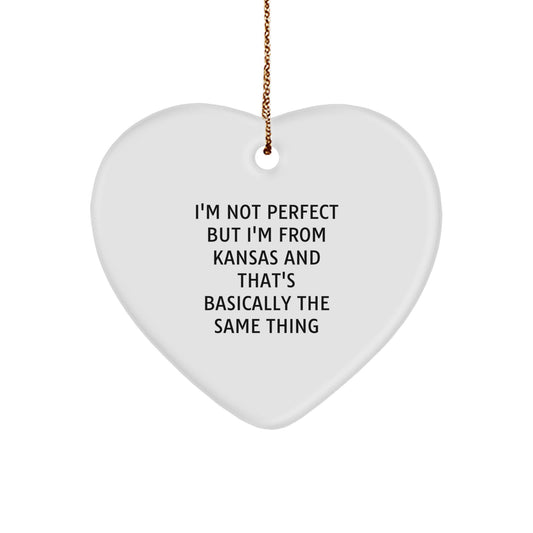 Funny Kansas Heart Ornament Gifts from Kansas for Friends and Family Christmas Unique Gifts - Image 1