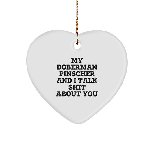Funny Doberman Pinscher Dog Lover Gifts from Friends and Family for Christmas Unique Heart Ornament - Image 1