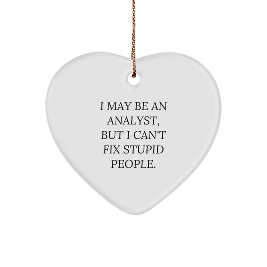 Funny Analyst Heart Ornament, 'I May Be An Analyst, But I Can't Fix Stupid People.' Gifts from Friends to Analyst Coworkers for Christmas Unique Gifts - Image 1