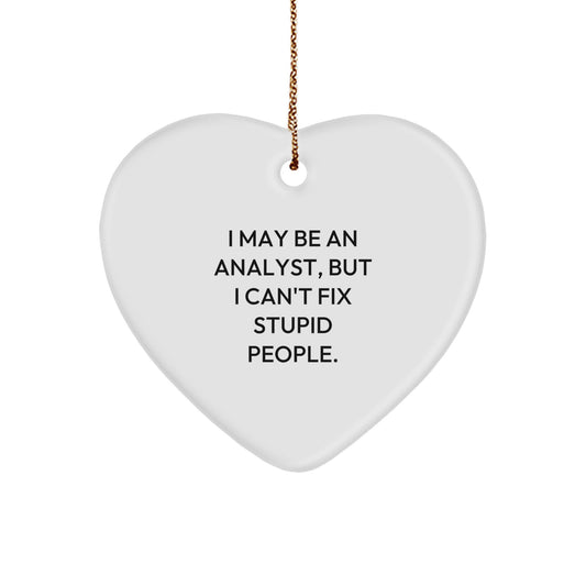 Funny Analyst Heart Ornament Gifts from Friends for Christmas - I May Be An Analyst, But I Can't Fix Stupid People. Quote Heart Shaped Decor - Image 1